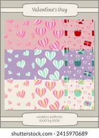 Conjunto de patrones impecables con corazones decorativos. Fondo vectorial del día de San Valentín. EPS10