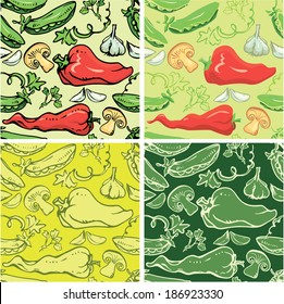 Set of seamless patterns with delicious vegetables.