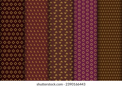 Set of seamless patterns depicting simple geometric shapes. Vector graphics