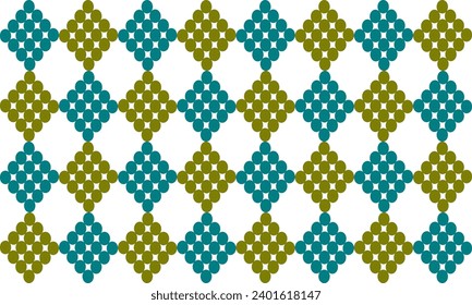 set of seamless patterns with diamonds, green dot arranged to diamond shape chessboard, design for fabric print, screen t-shirt, checkerboard with round. Circle