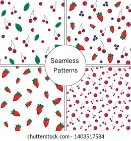 Set of seamless patterns with different berries. Vector illustration