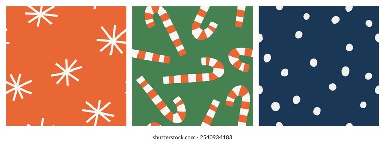 Conjunto de patrones sin costuras con diferentes símbolos invernales y de Navidades. Fondo acogedor. 
Dibujar a mano la colección de Vector de Navidades.