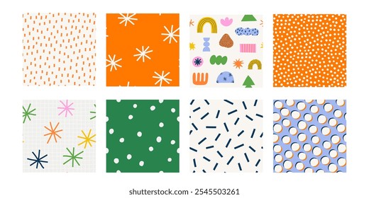 Set of seamless patterns with different winter and Christmas symbols. Cozy background. 
Hand draw vector collection of Christmas winter symbols.