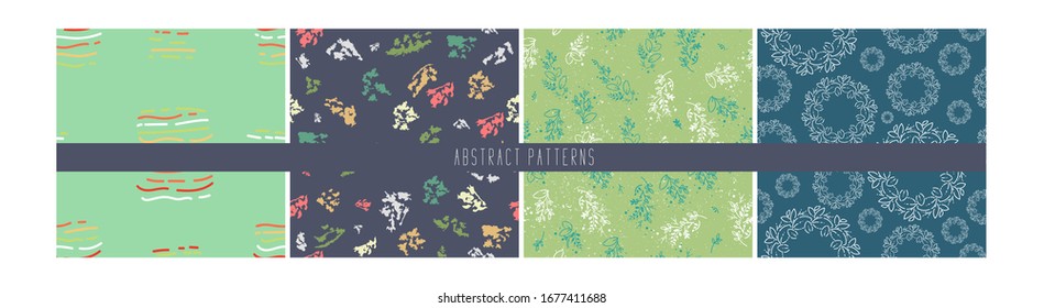 setzt nahtlose Muster doodle florale abstrakte Elemente in blau-grünen Farben. Handgezeichnet. Vektorillustration für Keramikfliesen, Tapete, Textilien, Einladung, Grußkarte, Webseitenhintergrund.