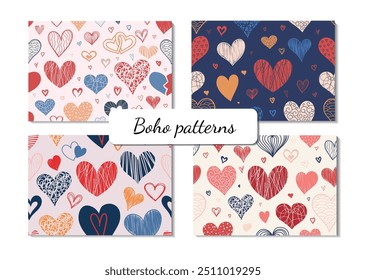 Set of Seamless patterns doodle hearts. Pattern for Valentine's Day.