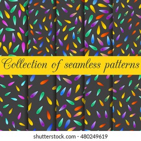 Set of seamless patterns with drops gradient. Fashionable print for t-shirts, dresses and textiles. Vector illustration.