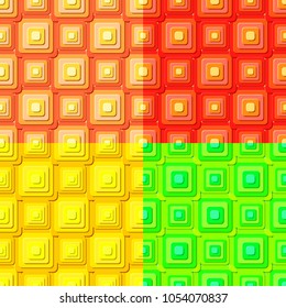 Set of the seamless patterns of the embossed squares