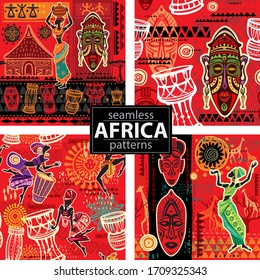 Set of Seamless patterns with Ethnic background and African motifs