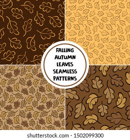 Set of seamless patterns with falling autumn leaves for fabric, wallpaper, textile, web design.