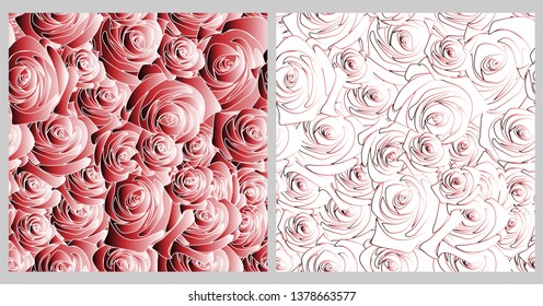set of seamless patterns featuring a stylized silhouette of a rose Bud