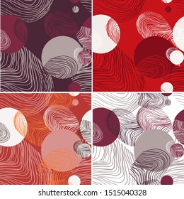 Set of seamless patterns with fingerprints and circles. Can be used as fabric printing.  4 colors top.