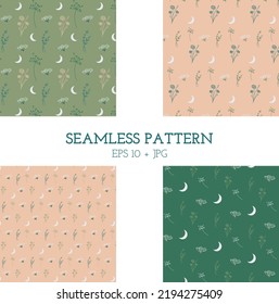 A set of seamless patterns with floral patterns on a colored background. Vector.