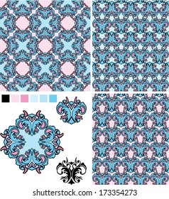 set of seamless patterns - floral ornaments and elements