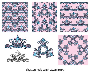 set of seamless patterns - floral ornaments and elements. 