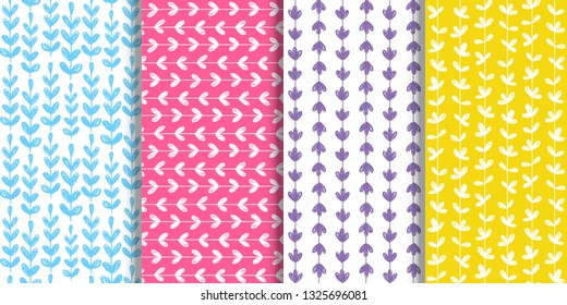 Set of seamless patterns with floral sketch ornates