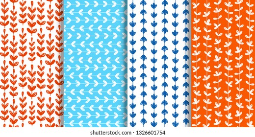Set of seamless patterns with floral sketch ornates
