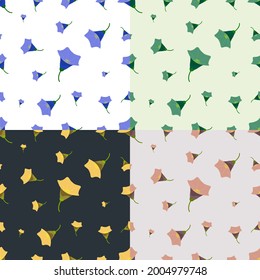 set of seamless patterns with flower bell in cartoon style. Ornament for decoration and printing on fabric. Design element. Vector