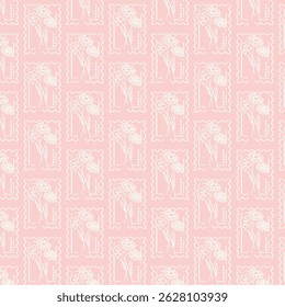  Conjunto de patrones sin fisuras de sellos postales de flores. Fondo de etiqueta postal.