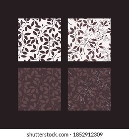 A set of seamless patterns. Flowers on a chocolate background.