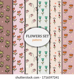 Set of seamless patterns with flowers. spring and summer flowers on a light background. image for wallpaper, fabric and notebook
