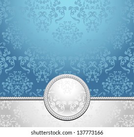 Set seamless patterns with flowers in Victorian style  light blue silver colors