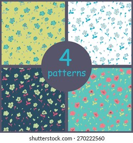 Set of seamless patterns with flowers. Vintage background. Vector illustration.