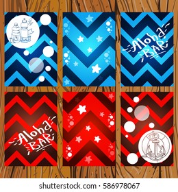 Set of seamless patterns in the form of zigzags saturated blue and bright red.