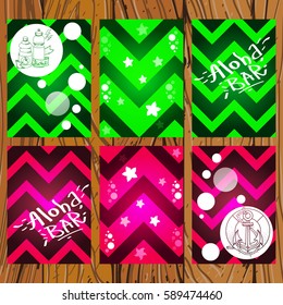 Set of seamless patterns in the form of zigzags toxic green and bright pink.
