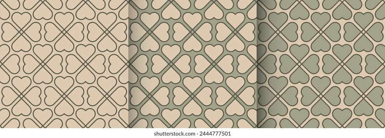 Set of seamless patterns with four leaf clover.
