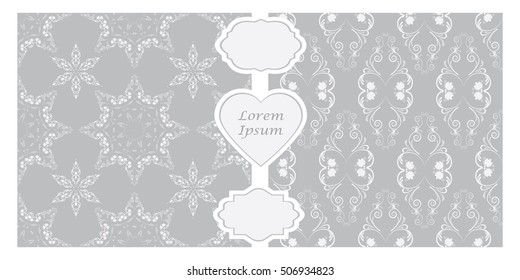 Set of seamless patterns and frames of different shapes. Vector illustration.
