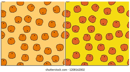 Set of seamless patterns of fresh citrus orange mandarins, healthy food. The preference of vegetarians, fruktoriantsev. Tangerines for the new year, scattered on the table