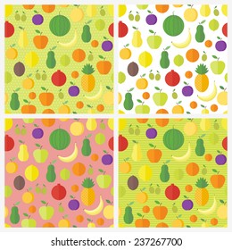 Set of seamless patterns with fresh fruits and berries. Vector backgrounds