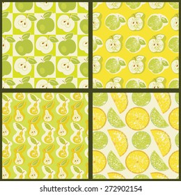 Set of seamless patterns with fruit. Vector illustration.