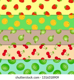 Set of seamless patterns. Fruits and berries.