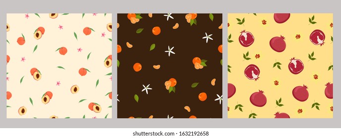 Set of seamless patterns of fruits. Vector graphics.