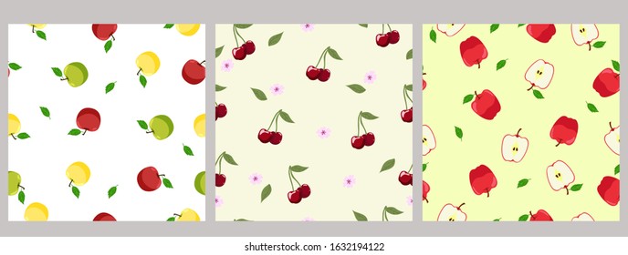 Set of seamless patterns of fruits. Vector graphics.