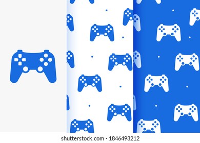 Set of seamless patterns of game joystick in flat style.