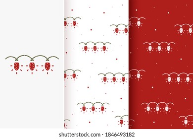 Set of seamless patterns of garlands in flat style. Collection of cards with traditional Christmas elements.