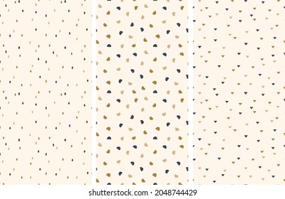 Set of seamless patterns. Geometric patterns. Abstract small shapes are randomly arranged. Vector illustration
