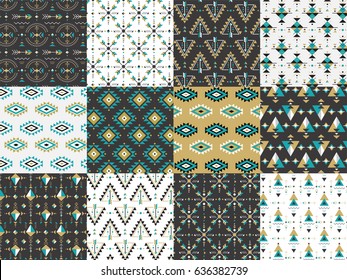 Zusammenstellung nahtloser Muster mit geometrischem, ethnischem und böhmischem, tribal-, aztec-Design