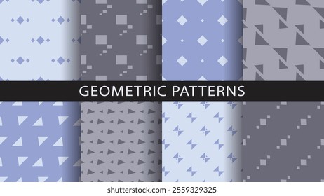 Set of seamless patterns of geometric figures. Vector illustrations
