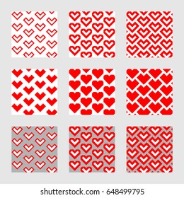 set of seamless patterns, geometric hearts