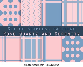 Set of seamless patterns. Geometric seamless pattern. Rose quartz and serenity violet colors.