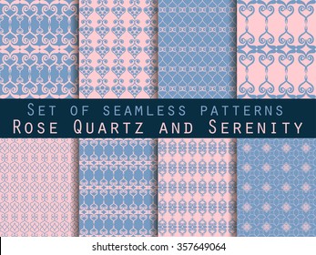 Set of seamless patterns. Geometric seamless pattern. Rose quartz and serenity violet colors.