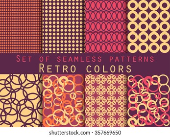 Set of seamless patterns. Geometric seamless pattern. Retro colors.