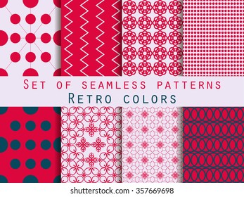 Set of seamless patterns. Geometric seamless pattern. Retro colors.