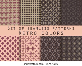 Set of seamless patterns. Geometric seamless pattern. Retro colors.