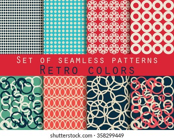 Set of seamless patterns. Geometric seamless pattern. Retro colors.