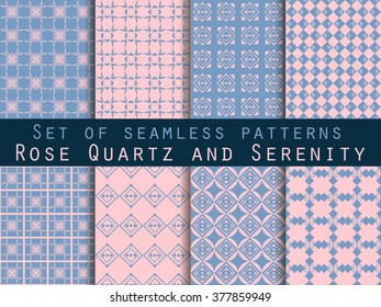 Set of seamless patterns. Geometric seamless pattern. Rose quartz and serenity violet colors.