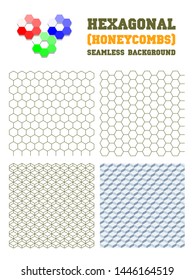 Set of seamless patterns with geometric shapes - Hexagon, honeycomb vector background